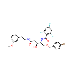 COc1cccc(CCNC(=O)C[C@H](O)[C@H](COCc2ccc(Br)cc2)NC(=O)c2c(F)cc(F)cc2F)c1 ZINC000014945931