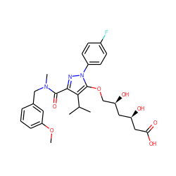 COc1cccc(CN(C)C(=O)c2nn(-c3ccc(F)cc3)c(OC[C@@H](O)C[C@@H](O)CC(=O)O)c2C(C)C)c1 ZINC000014967930