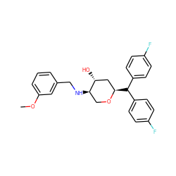 COc1cccc(CN[C@@H]2CO[C@H](C(c3ccc(F)cc3)c3ccc(F)cc3)C[C@H]2O)c1 ZINC000299858098