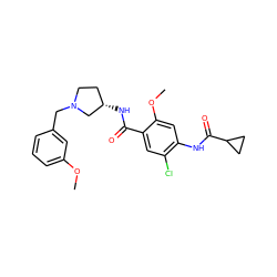 COc1cccc(CN2CC[C@H](NC(=O)c3cc(Cl)c(NC(=O)C4CC4)cc3OC)C2)c1 ZINC000000602171