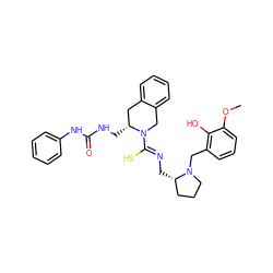 COc1cccc(CN2CCC[C@@H]2C/N=C(\S)N2Cc3ccccc3C[C@H]2CNC(=O)Nc2ccccc2)c1O ZINC000029340198