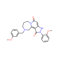 COc1cccc(CN2CCCn3c(c4c(=O)n(-c5ccccc5OC)[nH]c4cc3=O)C2)c1 ZINC000073197944