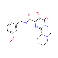 COc1cccc(CNC(=O)c2nc([C@H]3COCCN3C)n(C)c(=O)c2O)c1 ZINC000014979387