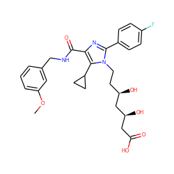 COc1cccc(CNC(=O)c2nc(-c3ccc(F)cc3)n(CC[C@@H](O)C[C@@H](O)CC(=O)O)c2C2CC2)c1 ZINC000071295644