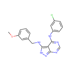 COc1cccc(CNc2[nH]nc3ncnc(Nc4cccc(Cl)c4)c23)c1 ZINC000003815171