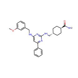 COc1cccc(CNc2cc(-c3ccccc3)nc(NC[C@H]3CC[C@H](C(N)=O)CC3)n2)c1 ZINC000299830096