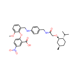 COc1cccc(CNc2ccc(CNC(=O)CO[C@@H]3C[C@H](C)CC[C@H]3C(C)C)cc2)c1Oc1ccc([N+](=O)[O-])cc1C(=O)O ZINC000003926343