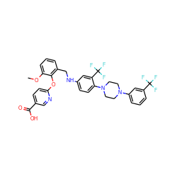 COc1cccc(CNc2ccc(N3CCN(c4cccc(C(F)(F)F)c4)CC3)c(C(F)(F)F)c2)c1Oc1ccc(C(=O)O)cn1 ZINC000027863229