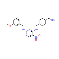 COc1cccc(CNc2ncc([N+](=O)[O-])c(NCC3CCC(CN)CC3)n2)c1 ZINC000028898409