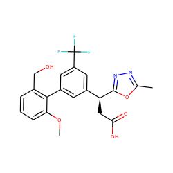 COc1cccc(CO)c1-c1cc([C@H](CC(=O)O)c2nnc(C)o2)cc(C(F)(F)F)c1 ZINC001772604470