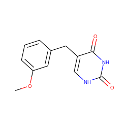 COc1cccc(Cc2c[nH]c(=O)[nH]c2=O)c1 ZINC000001750584