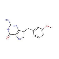 COc1cccc(Cc2c[nH]c3c(=O)[nH]c(N)nc23)c1 ZINC000013861146