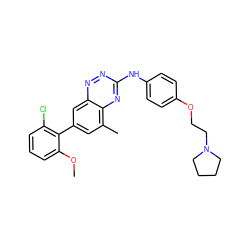 COc1cccc(Cl)c1-c1cc(C)c2nc(Nc3ccc(OCCN4CCCC4)cc3)nnc2c1 ZINC000028702727