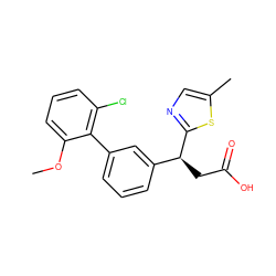 COc1cccc(Cl)c1-c1cccc([C@H](CC(=O)O)c2ncc(C)s2)c1 ZINC001772597064