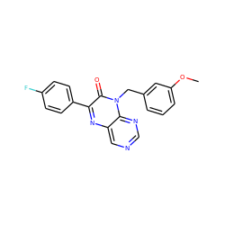 COc1cccc(Cn2c(=O)c(-c3ccc(F)cc3)nc3cncnc32)c1 ZINC000004238563