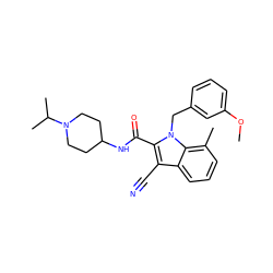 COc1cccc(Cn2c(C(=O)NC3CCN(C(C)C)CC3)c(C#N)c3cccc(C)c32)c1 ZINC000013646546