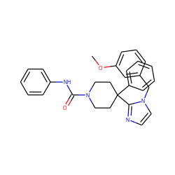 COc1cccc(Cn2ccnc2C2(c3ccccc3)CCN(C(=O)Nc3ccccc3)CC2)c1 ZINC000087657502