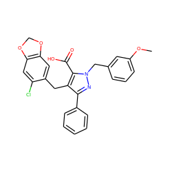 COc1cccc(Cn2nc(-c3ccccc3)c(Cc3cc4c(cc3Cl)OCO4)c2C(=O)O)c1 ZINC000028765882