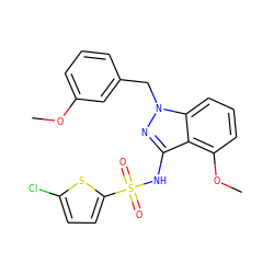 COc1cccc(Cn2nc(NS(=O)(=O)c3ccc(Cl)s3)c3c(OC)cccc32)c1 ZINC000084596948