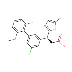 COc1cccc(F)c1-c1cc(Cl)cc([C@H](CC(=O)O)c2ncc(C)s2)c1 ZINC000219434846