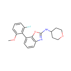 COc1cccc(F)c1-c1cccc2nc(NC3CCOCC3)oc12 ZINC000169326142