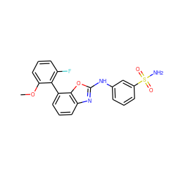 COc1cccc(F)c1-c1cccc2nc(Nc3cccc(S(N)(=O)=O)c3)oc12 ZINC000169326839