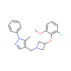 COc1cccc(F)c1OC1CN(Cc2cnn(-c3ccccc3)c2C)C1 ZINC000058534146