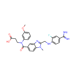 COc1cccc(N(CCC(=O)O)C(=O)c2ccc3c(c2)nc(CNc2ccc(C(=N)N)cc2F)n3C)c1 ZINC000299861175