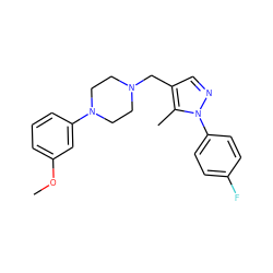 COc1cccc(N2CCN(Cc3cnn(-c4ccc(F)cc4)c3C)CC2)c1 ZINC000058534530