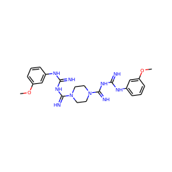 COc1cccc(NC(=N)NC(=N)N2CCN(C(=N)NC(=N)Nc3cccc(OC)c3)CC2)c1 ZINC001772632976