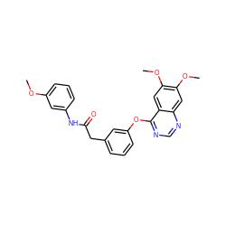 COc1cccc(NC(=O)Cc2cccc(Oc3ncnc4cc(OC)c(OC)cc34)c2)c1 ZINC000073219628