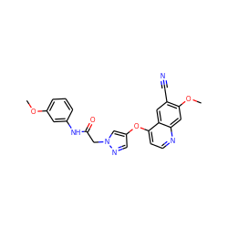 COc1cccc(NC(=O)Cn2cc(Oc3ccnc4cc(OC)c(C#N)cc34)cn2)c1 ZINC000073220456