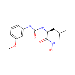 COc1cccc(NC(=O)N[C@@H](CC(C)C)C(=O)NO)c1 ZINC000095587350