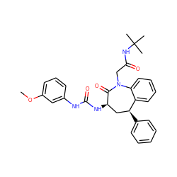 COc1cccc(NC(=O)N[C@@H]2C[C@H](c3ccccc3)c3ccccc3N(CC(=O)NC(C)(C)C)C2=O)c1 ZINC000013739677