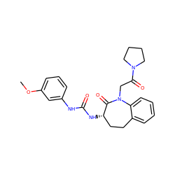 COc1cccc(NC(=O)N[C@H]2CCc3ccccc3N(CC(=O)N3CCCC3)C2=O)c1 ZINC000028005454