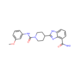 COc1cccc(NC(=O)N2CCC(c3nc4c(C(N)=O)cccc4[nH]3)CC2)c1 ZINC000063540104