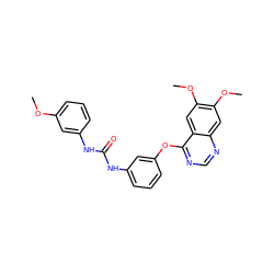 COc1cccc(NC(=O)Nc2cccc(Oc3ncnc4cc(OC)c(OC)cc34)c2)c1 ZINC000072181451