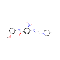 COc1cccc(NC(=O)c2ccc(NCCCN3CCC(C)CC3)c([N+](=O)[O-])c2)c1 ZINC000004668815