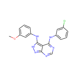 COc1cccc(Nc2[nH]nc3ncnc(Nc4cccc(Cl)c4)c23)c1 ZINC000003815169