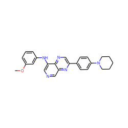 COc1cccc(Nc2cncc3nc(-c4ccc(N5CCCCC5)cc4)cnc23)c1 ZINC000653720678