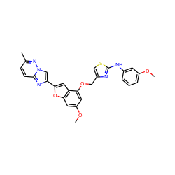 COc1cccc(Nc2nc(COc3cc(OC)cc4oc(-c5cn6nc(C)ccc6n5)cc34)cs2)c1 ZINC000653662280
