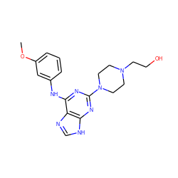 COc1cccc(Nc2nc(N3CCN(CCO)CC3)nc3[nH]cnc23)c1 ZINC000053229196