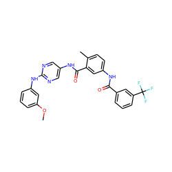 COc1cccc(Nc2ncc(NC(=O)c3cc(NC(=O)c4cccc(C(F)(F)F)c4)ccc3C)cn2)c1 ZINC000169352886