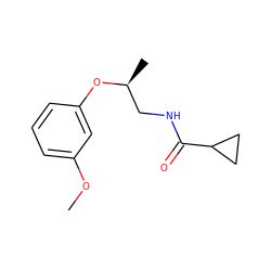 COc1cccc(O[C@@H](C)CNC(=O)C2CC2)c1 ZINC000058581245