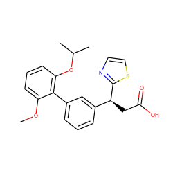 COc1cccc(OC(C)C)c1-c1cccc([C@H](CC(=O)O)c2nccs2)c1 ZINC001772633986