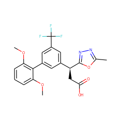 COc1cccc(OC)c1-c1cc([C@H](CC(=O)O)c2nnc(C)o2)cc(C(F)(F)F)c1 ZINC000224280243