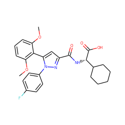 COc1cccc(OC)c1-c1cc(C(=O)N[C@H](C(=O)O)C2CCCCC2)nn1-c1ccc(F)cc1 ZINC000169352868