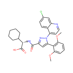 COc1cccc(OC)c1-c1cc(C(=O)N[C@H](C(=O)O)C2CCCCC2)nn1-c1ccnc2cc(Cl)ccc12 ZINC000001483504