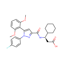 COc1cccc(OC)c1-c1cc(C(=O)N[C@H](CC(=O)O)C2CCCCC2)nn1-c1ccc(F)cc1 ZINC000653886984