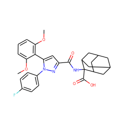 COc1cccc(OC)c1-c1cc(C(=O)NC2(C(=O)O)C3CC4CC(C3)CC2C4)nn1-c1ccc(F)cc1 ZINC000169352866